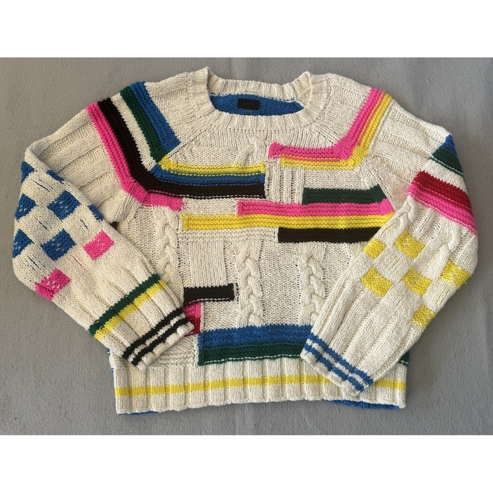 MOTHER The Itsy Raglan Jumper Sweater Flash of Light Colorblock Cable Knit M